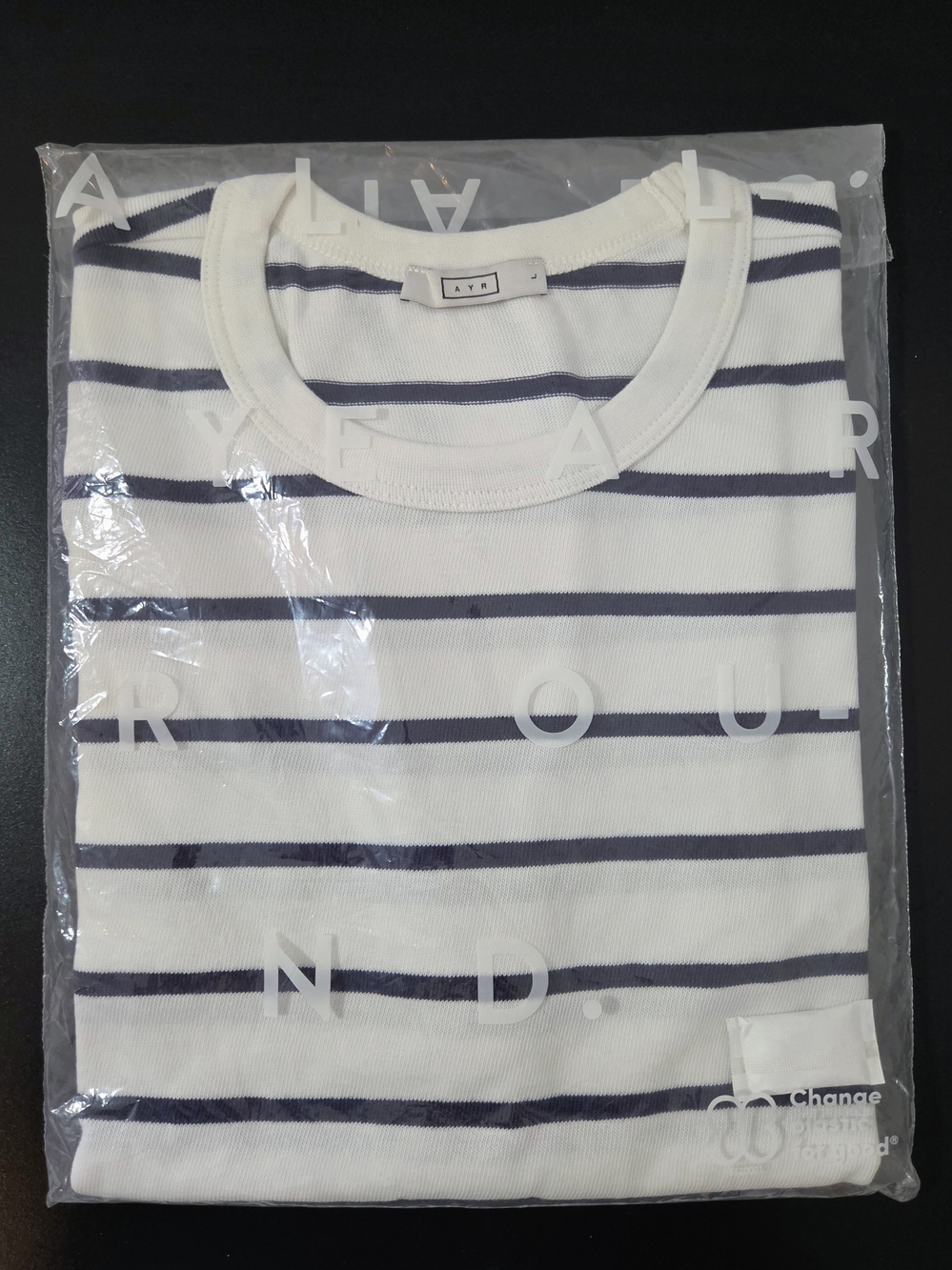 AYR The Practice Tee Shirt In Expat White & Navy Blue Stripe - Large NWT